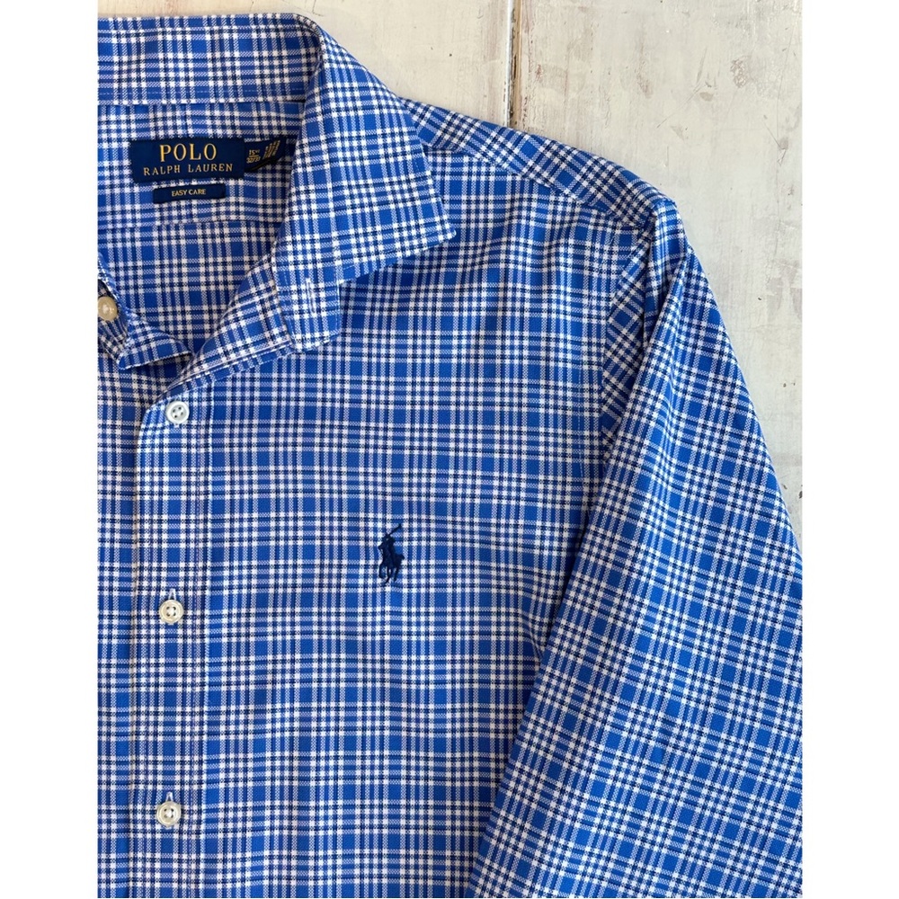 NWOT Ralph Lauren Polo “Easy Care” Blue Plaid Oxford Button Down Sz. 15.5 - Picture 3 of 6